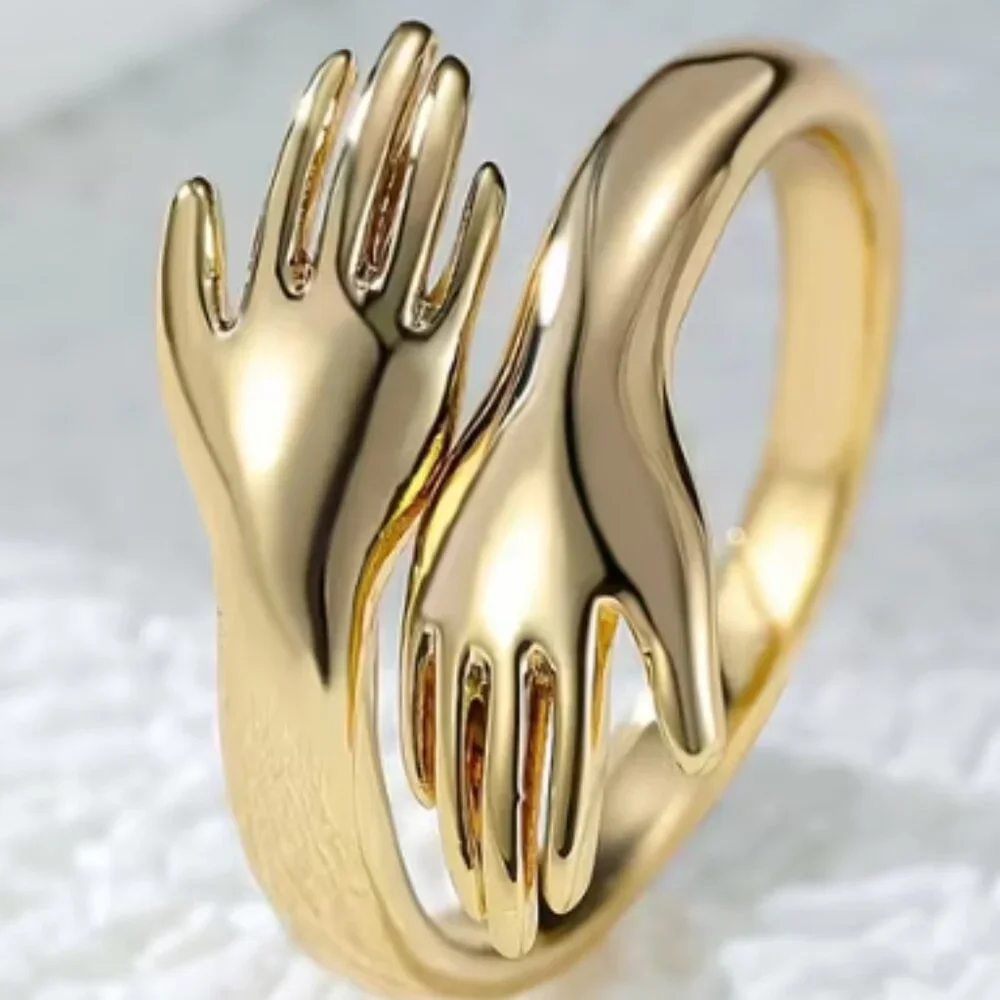 18k Gold Plated Hug Embrace Statement Ring - Adjustable